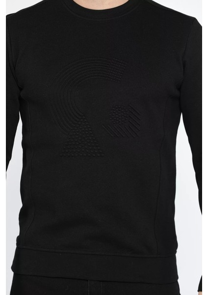 Bisiklet Yaka Kabartmalı Erkek Sweatshirt