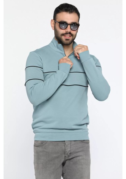 Erkek Dik Yaka Yarım Fermuarlı Sweatshirt