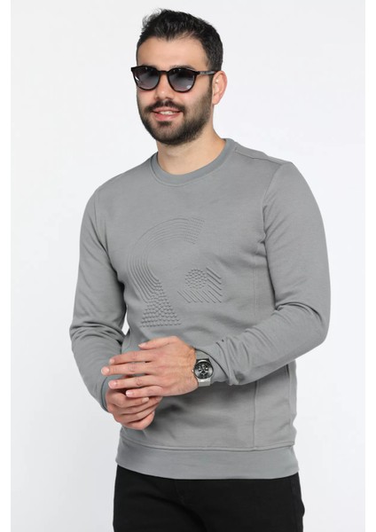 Bisiklet Yaka Kabartmalı Erkek Sweatshirt modelleri