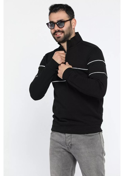 Erkek Dik Yaka Yarım Fermuarlı Sweatshirt