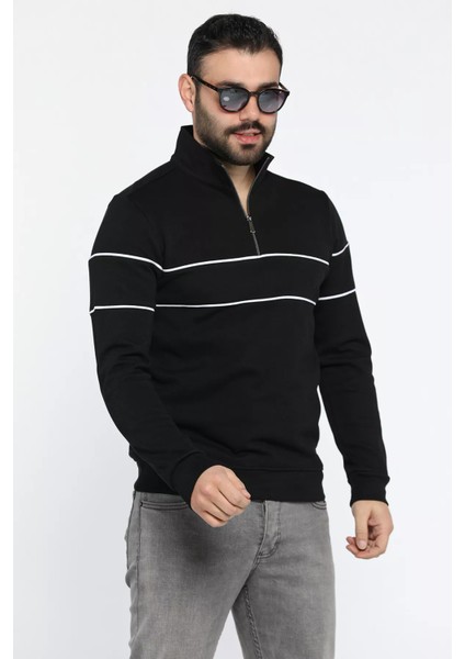 Erkek Dik Yaka Yarım Fermuarlı Sweatshirt