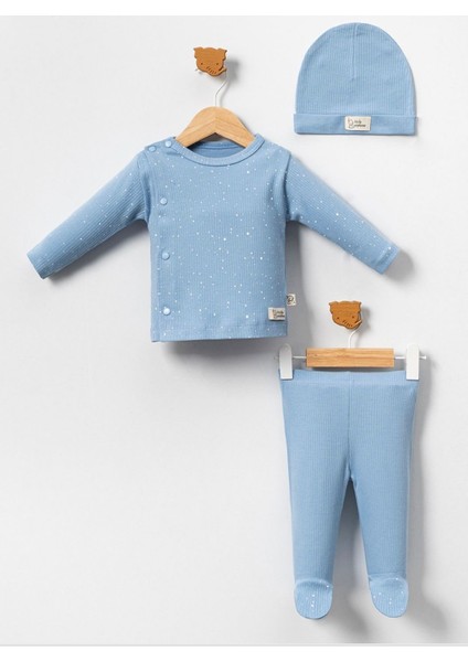 Unısex 0 Pamuklu Şapkalı 3lü Takım