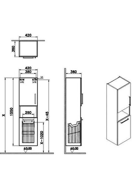 Root Flat Boy Dolabı 68008 40 cm İki Kapaklı Kısa Çamaşır Sepetli Mat Lacivert Sol modelleri