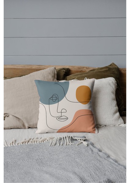 4'lü Set Minimalist Çift Yüz Çizim Desenli Dijital Baskı Rachel Kumaş 45 x 45 Kırlent Kılıfı