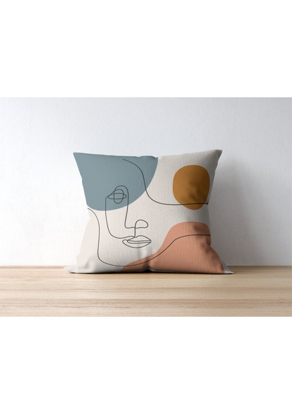 4'lü Set Minimalist Çift Yüz Çizim Desenli Dijital Baskı Rachel Kumaş 45 x 45 Kırlent Kılıfı