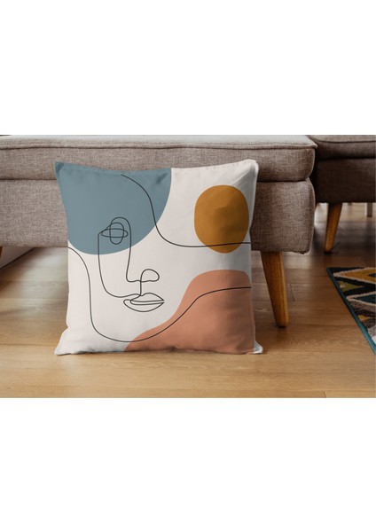 4'lü Set Minimalist Çift Yüz Çizim Desenli Dijital Baskı Rachel Kumaş 45 x 45 Kırlent Kılıfı