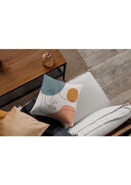 4'lü Set Minimalist Çift Yüz Çizim Desenli Dijital Baskı Rachel Kumaş 45 x 45 Kırlent Kılıfı