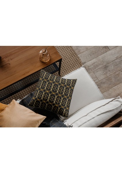 4'lü Set Geometrik Altın Çizgili Dijital Baskı Rachel Kumaş 45 x 45 Kırlent Kılıfı fırsatları