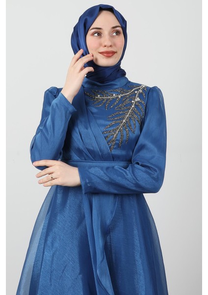 Taşlı Organze Abiye Indigo indirimleri