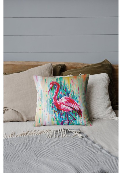 Pembe Flamingo Tekli Kırlent Kılıfı
