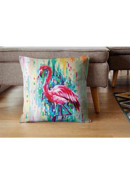 Pembe Flamingo Tekli Kırlent Kılıfı