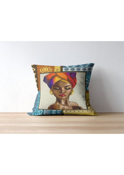 Afrikan Kadın Portre 3 Turuncu Tekli Kırlent Kılıfı fiyatları