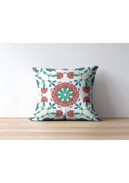 Geleneksel Osmanlı Çini Mavi Kırmızı Yeşil Tekli Kırlent Kılıfı fiyatları