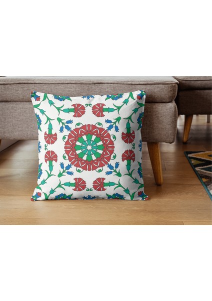 Geleneksel Osmanlı Çini Mavi Kırmızı Yeşil Tekli Kırlent Kılıfı modelleri