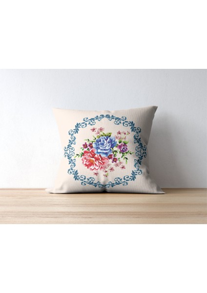 Geleneksel Osmanlı Motif Turuncu Mavi Tekli Kırlent Kılıfı fiyatları