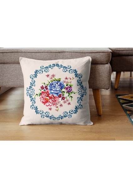 Geleneksel Osmanlı Motif Turuncu Mavi Tekli Kırlent Kılıfı modelleri