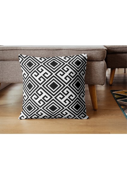 4'lü Silikont Kırlent ve Kılıfı Siyah-Beyaz Geometrik Desenli Dijital Baskı Rachel Kumaş 45 x 45 fırsatları