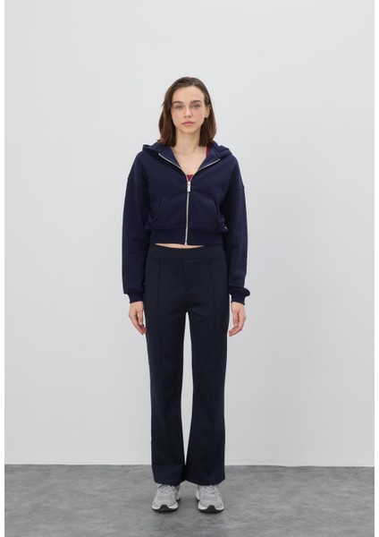 Kadın Lacivert Kapüşonlu Şardonlu Crop Sweatshirt Hırka indirimleri