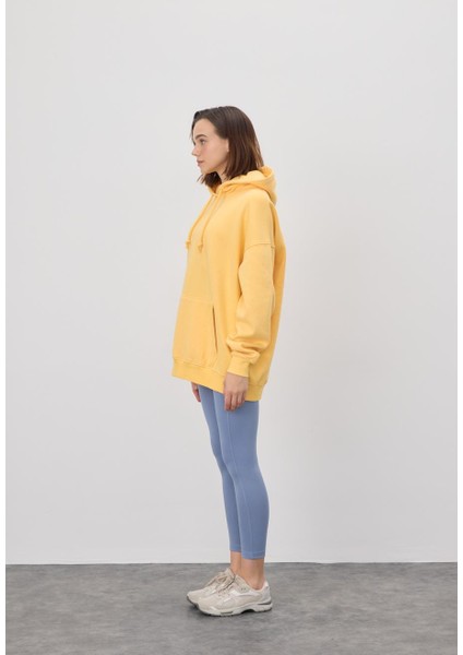 Kadın Oversize Sarı Kapüşonlu Sweatshirt