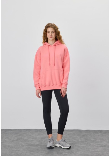 Kadın Oversize Pembe Kapüşonlu Sweatshirt