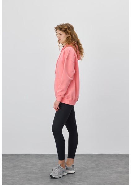 Kadın Oversize Pembe Kapüşonlu Sweatshirt