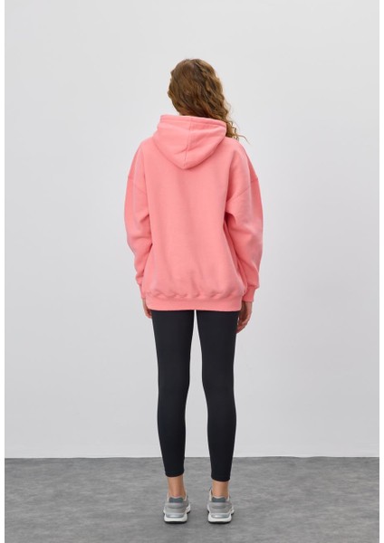 Kadın Oversize Pembe Kapüşonlu Sweatshirt