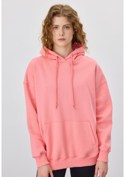 Kadın Oversize Pembe Kapüşonlu Sweatshirt