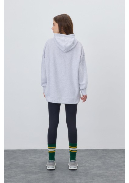 Kadın Kar Melanj Baskılı Kapüşonlu Oversize Sweatshirt