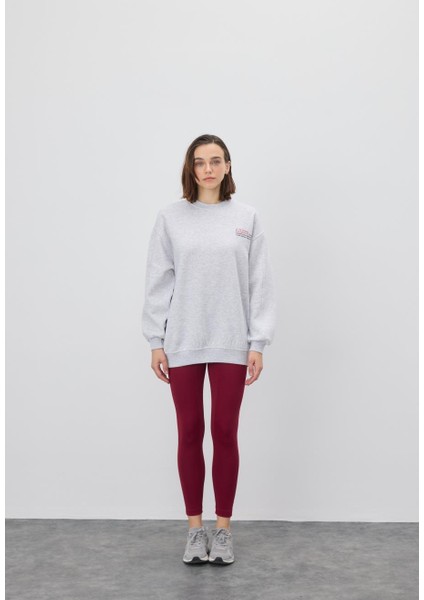 Kadın Kar Melanj Kırmızı Baskılı Oversize Sweatshirt