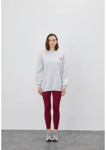 Kadın Kar Melanj Kırmızı Baskılı Oversize Sweatshirt