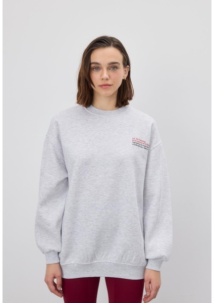 Kadın Kar Melanj Kırmızı Baskılı Oversize Sweatshirt