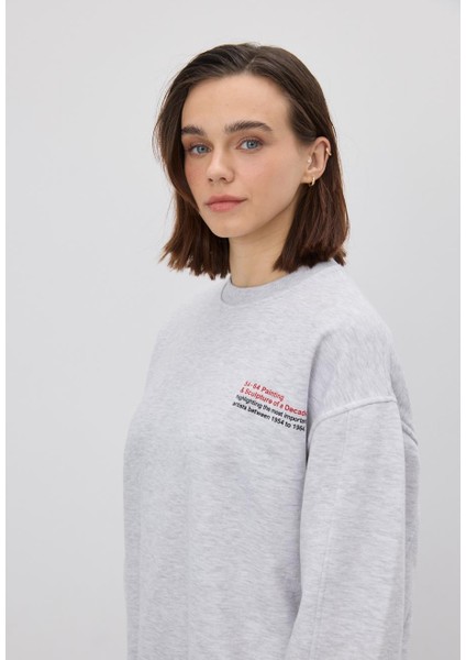 Kadın Kar Melanj Kırmızı Baskılı Oversize Sweatshirt