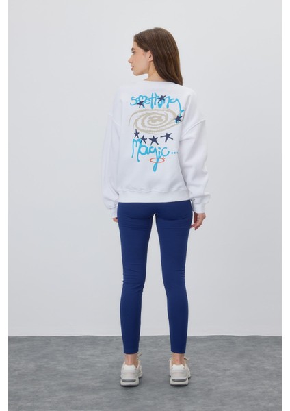 Kadın Beyaz Baskılı Sweatshirt