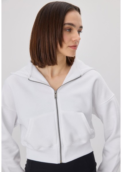 Kadın Beyaz Kapüşonlu Şardonlu Crop Sweatshirt indirimleri
