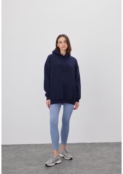 Kadın Oversize Navy Kapüşonlu Sweatshirt