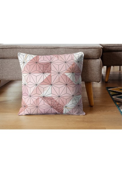 Pembe Modern Geometrik 4 Adet Silikon Kırlent ve 4 Adet Kırlent Kılıfı