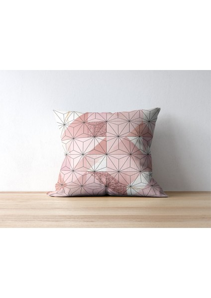 Pembe Modern Geometrik 4 Adet Silikon Kırlent ve 4 Adet Kırlent Kılıfı