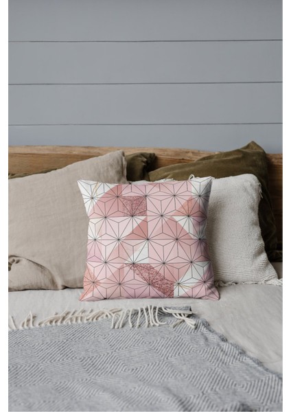 Pembe Modern Geometrik 4 Adet Silikon Kırlent ve 4 Adet Kırlent Kılıfı