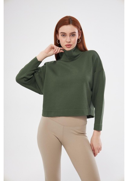 Kadın Haki Balıkçı Yaka Sweatshirt