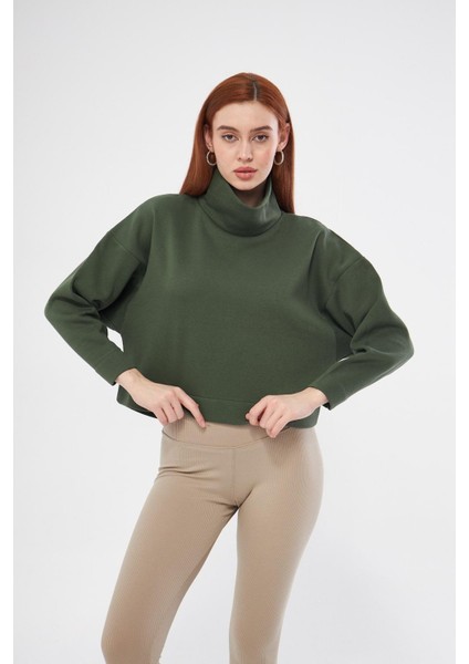 Kadın Haki Balıkçı Yaka Sweatshirt modelleri
