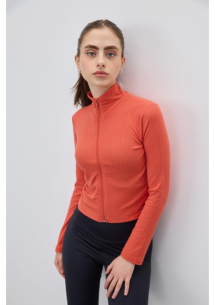 Kadın Soluk Kırmızı Yarım Balıkçı Crop Hırka