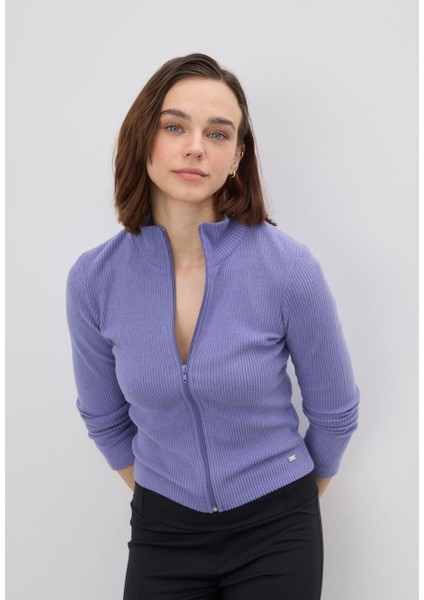 Kadın Mor Renk Yarım Balıkçı Fermuarlı Crop Hırka fırsatları