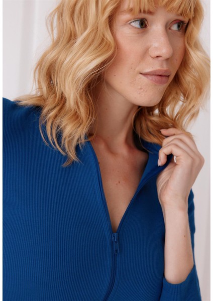 Kadın Sax Renk Yarım Balıkçı Crop Hırka fiyatları