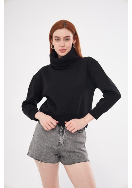 Kadın Siyah Balıkçı Yaka Sweatshirt fiyatları