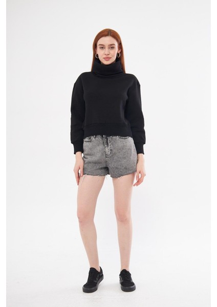 Kadın Siyah Balıkçı Yaka Sweatshirt fırsatları