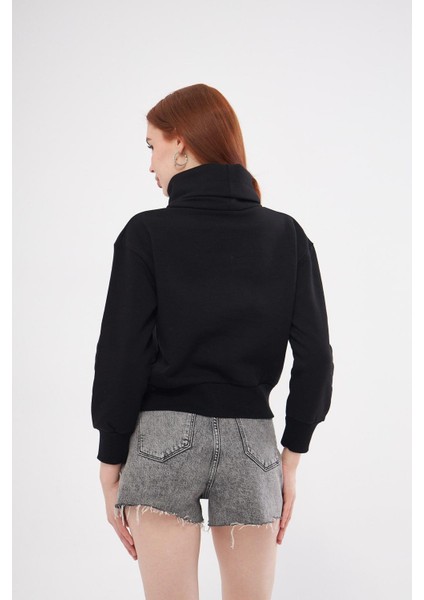 Kadın Siyah Balıkçı Yaka Sweatshirt indirimleri