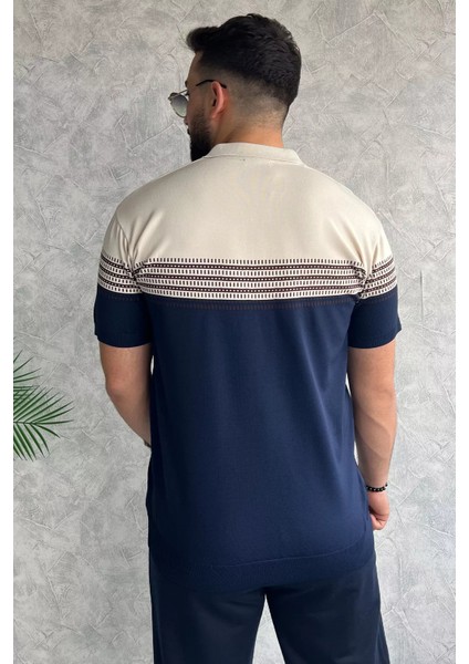 Polo Yaka Yarım Fermuarlı Erkek Kısa Kol Triko Tişört