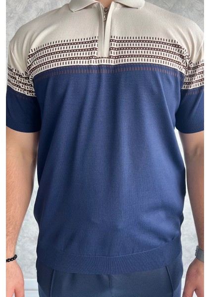 Polo Yaka Yarım Fermuarlı Erkek Kısa Kol Triko Tişört fiyatları