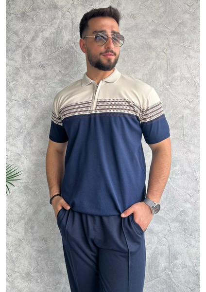 Polo Yaka Yarım Fermuarlı Erkek Kısa Kol Triko Tişört modelleri