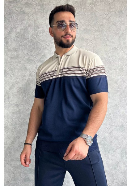 Polo Yaka Yarım Fermuarlı Erkek Kısa Kol Triko Tişört fırsatları